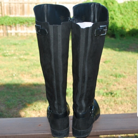BOOTS~Liz Claiborne Black Riding Boots~Side Zipper~Round Toe~EUC - Picture 2 of 10